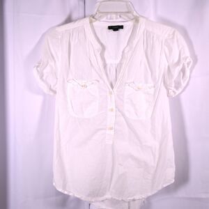 J‎ Crew Womens XXS White V-Neck Popover Short Sleeve Shirt Top Blouse